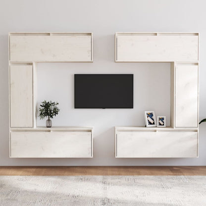 Mobili Porta TV 6 pz Bianchi in Legno Massello di Pino - homemem39