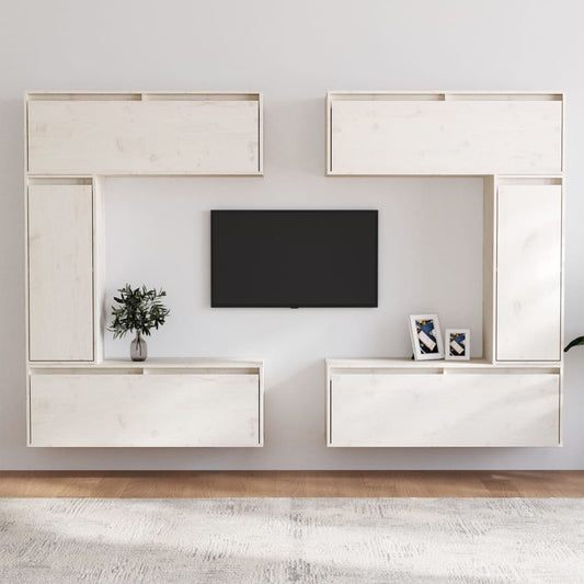 Mobili Porta TV 6 pz Bianchi in Legno Massello di Pino - homemem39