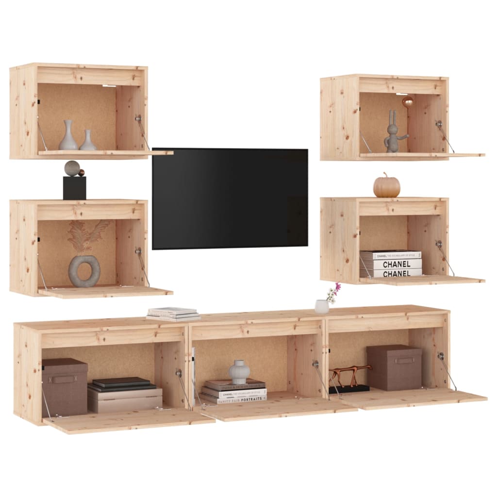 Mobili Porta TV 7 pz in Legno Massello di Pino - homemem39