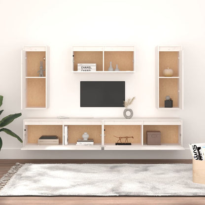 Mobili Porta TV 5 pz Bianchi in Legno Massello di Pino - homemem39