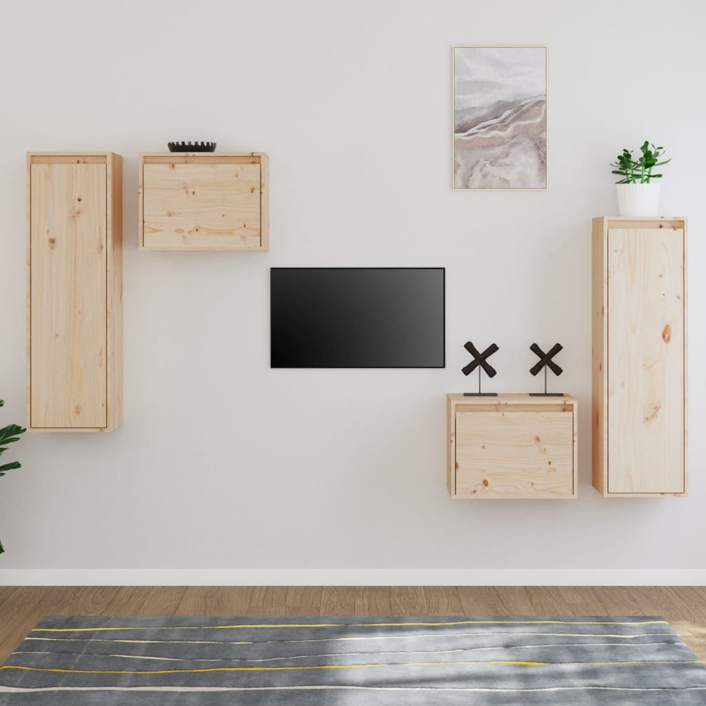 Mobili Porta TV 4 pz in Legno Massello di Pino