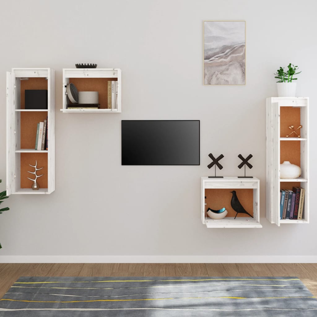 Mobili Porta TV 4 pz Bianchi in Legno Massello di Pino - homemem39