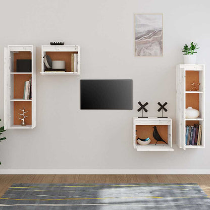 Mobili Porta TV 4 pz Bianchi in Legno Massello di Pino