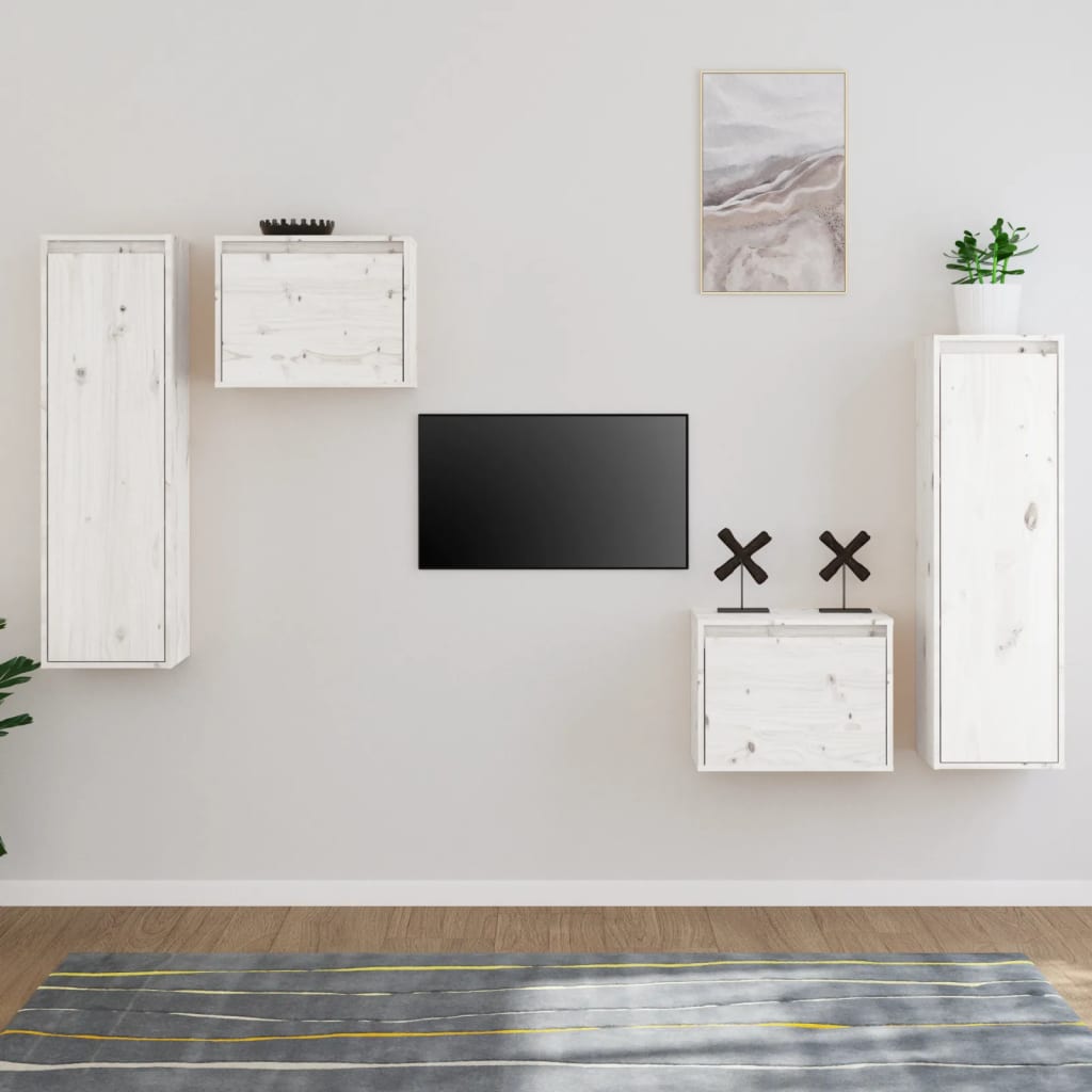 Mobili Porta TV 4 pz Bianchi in Legno Massello di Pino - homemem39