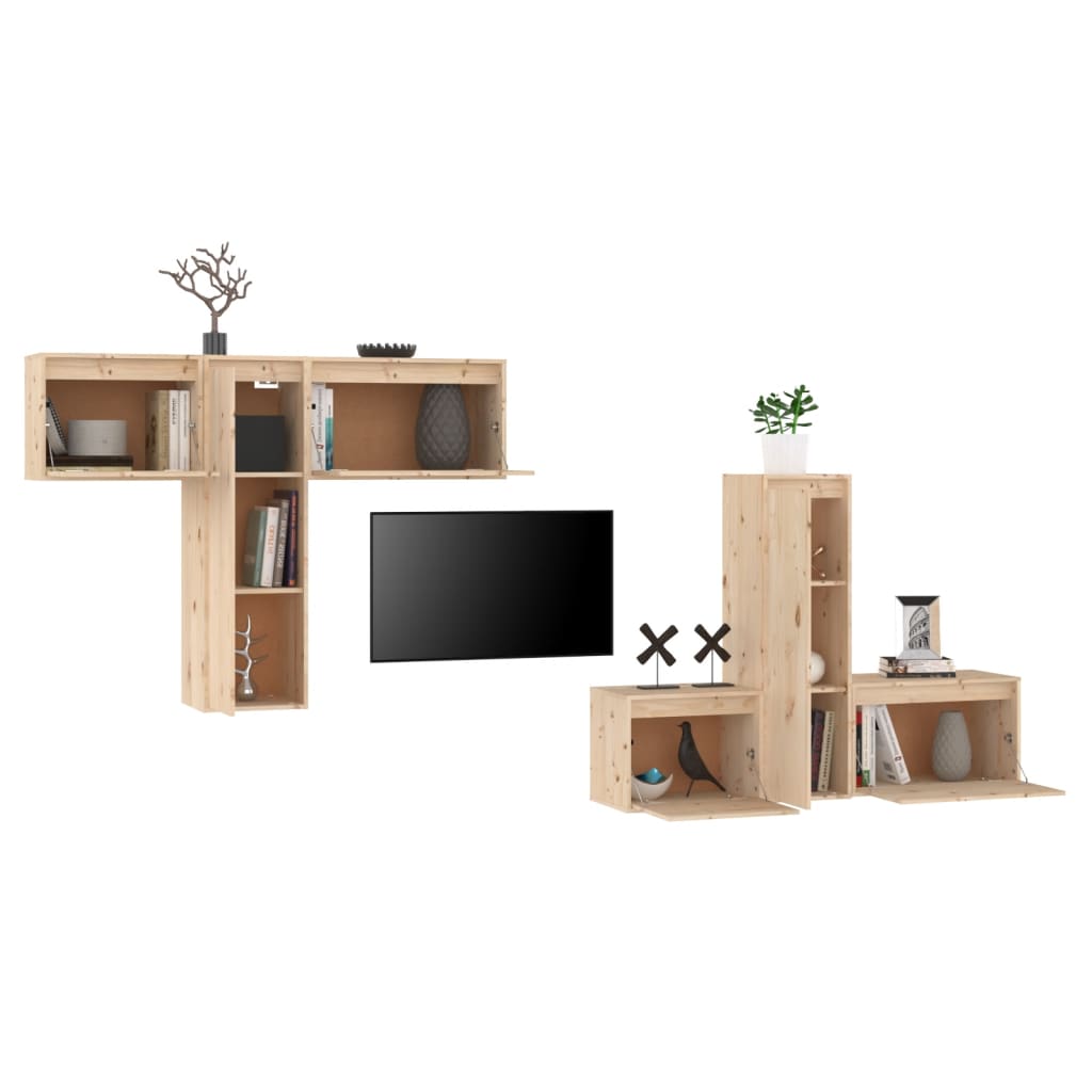 Mobili Porta TV 6 pz in Legno Massello di Pino