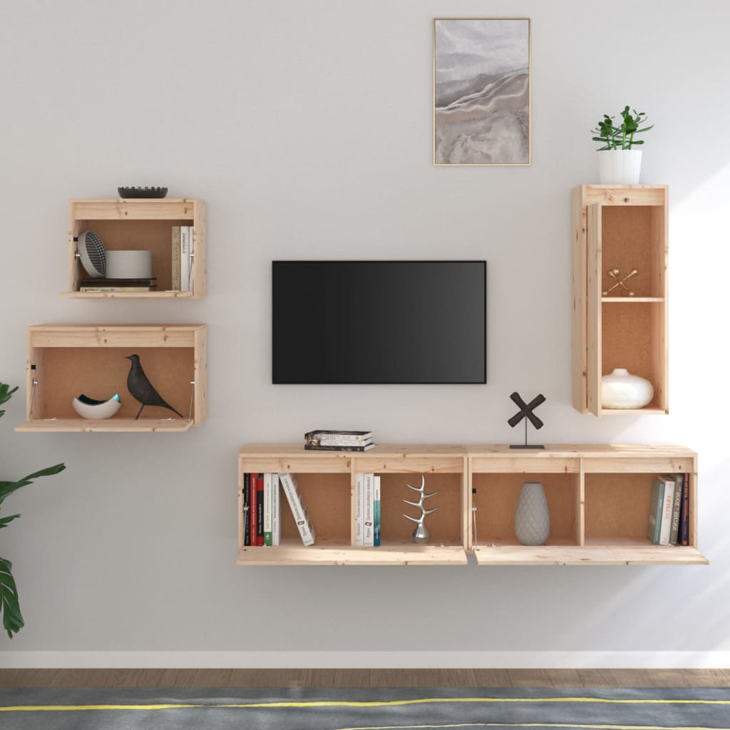 Mobili Porta TV 5 pz in Legno Massello di Pino - homemem39