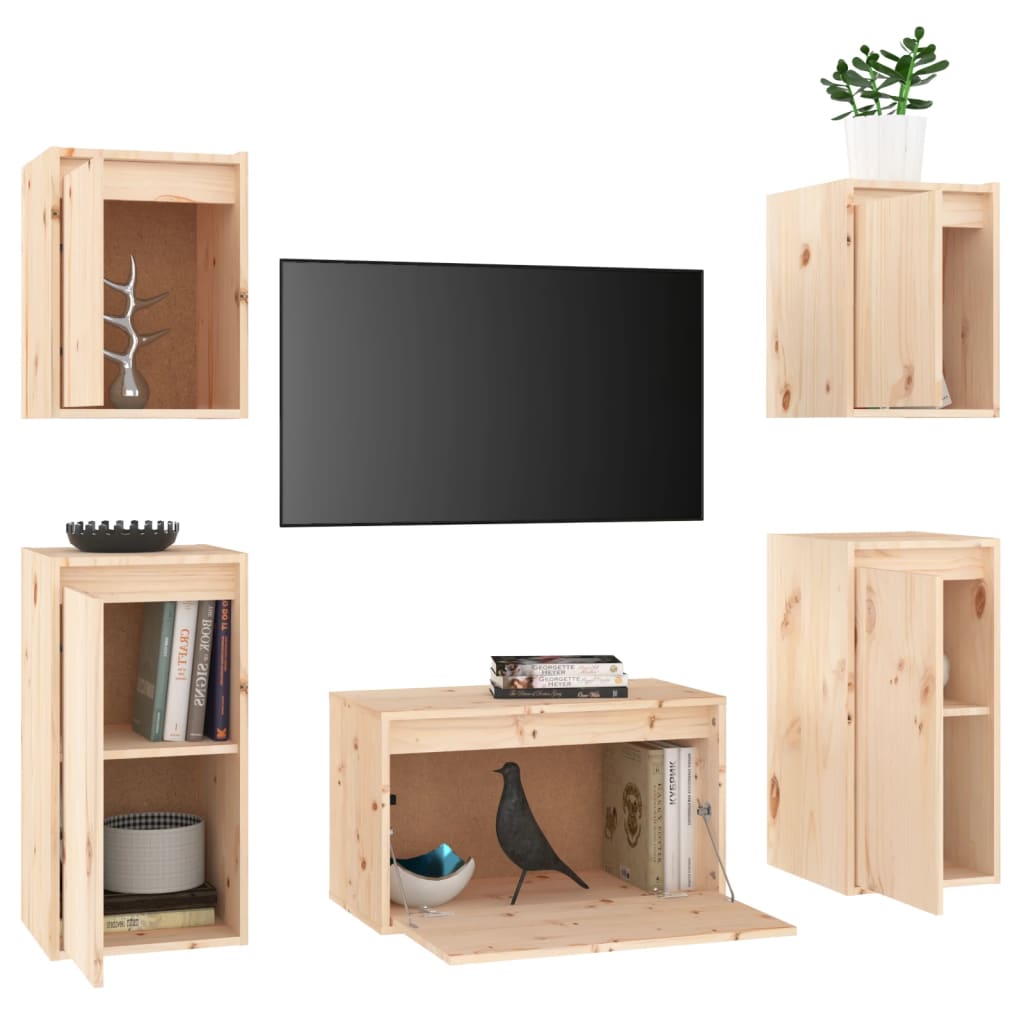 Mobili Porta TV 5 pz in Legno Massello di Pino