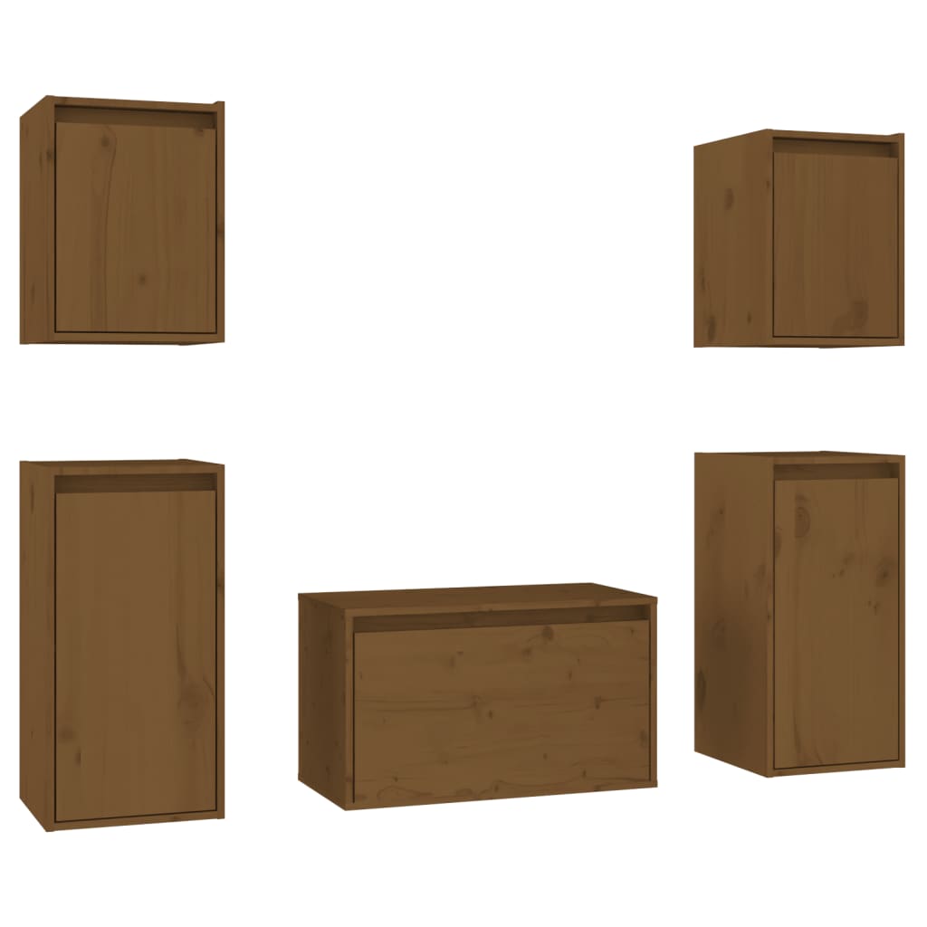 Mobili Porta TV 5 pz ambra in Legno Massello di Pino - homemem39