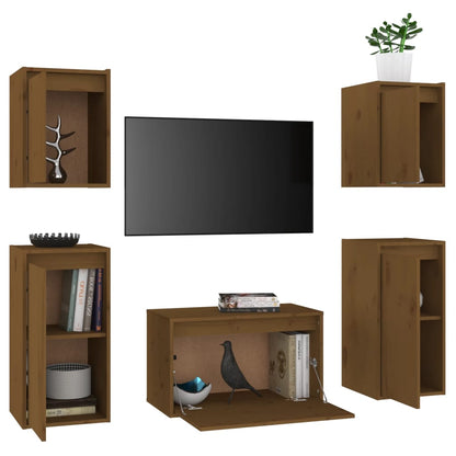 Mobili Porta TV 5 pz ambra in Legno Massello di Pino - homemem39