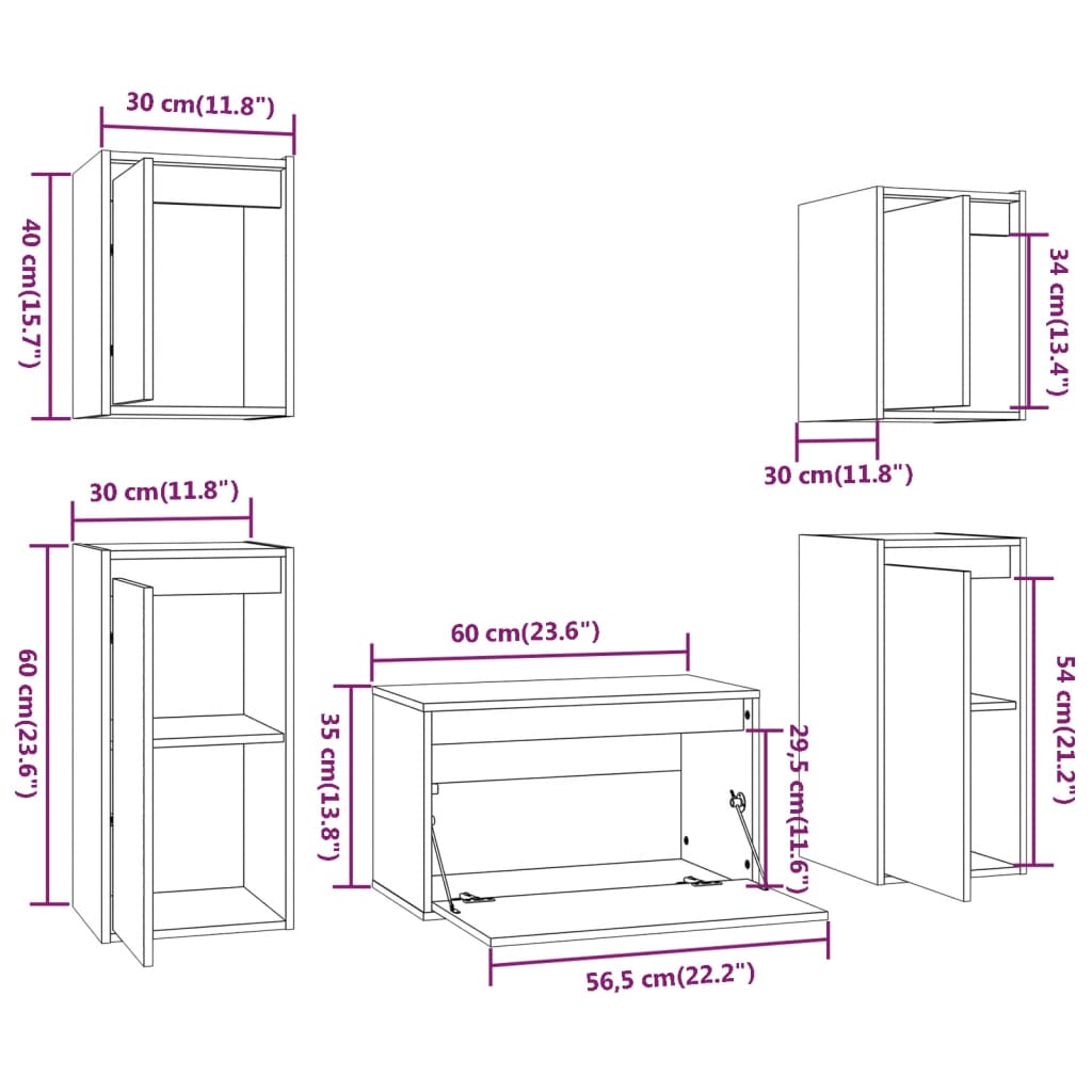 Mobili Porta TV 5 pz ambra in Legno Massello di Pino - homemem39