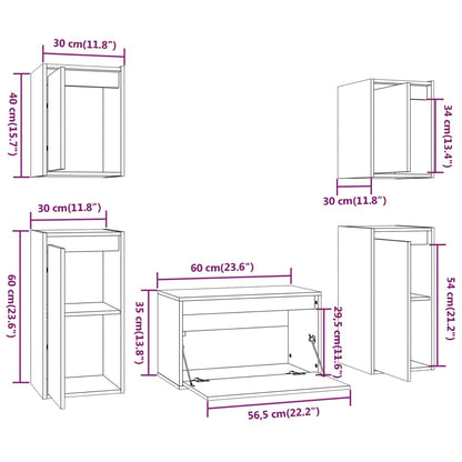 Mobili Porta TV 5 pz ambra in Legno Massello di Pino - homemem39