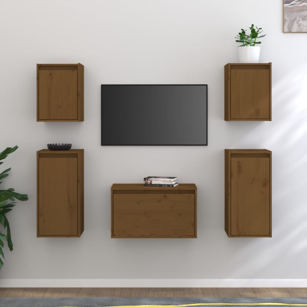 Mobili Porta TV 5 pz ambra in Legno Massello di Pino - homemem39