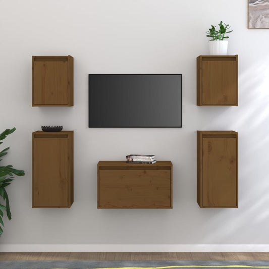 Mobili Porta TV 5 pz ambra in Legno Massello di Pino - homemem39