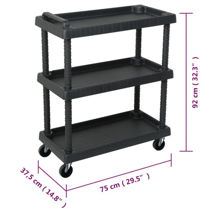 Carrello Attrezzi da Officina a 3 Livelli Nero 75x37,5x92 cm PP | homemem39