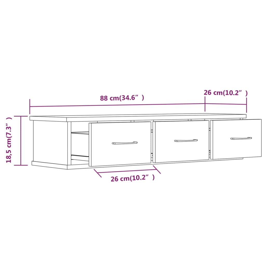 Mobile a Parete Rovere Fumo 88x26x18,5 cm in Legno Multistrato | homemem39