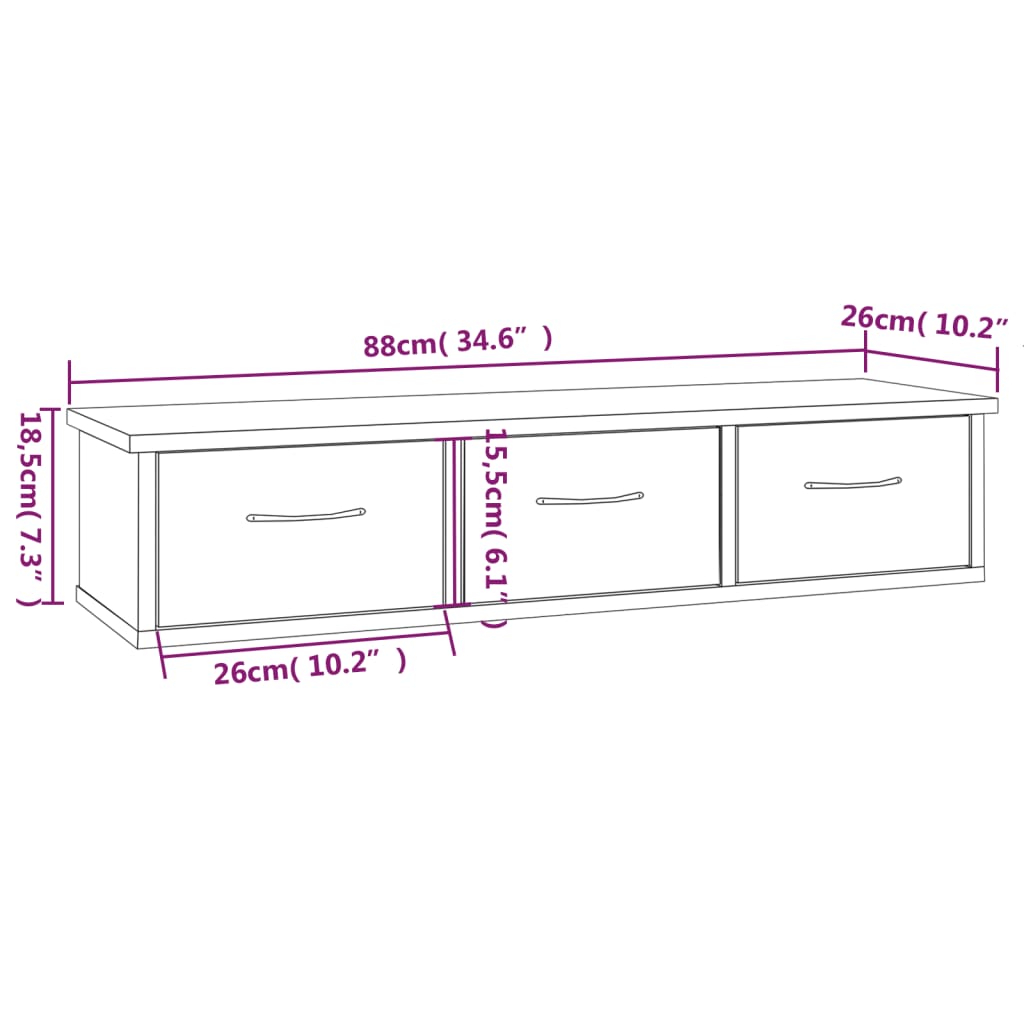Mobile a Muro Grigio Sonoma 88x26x18,5 cm in Legno Multistrato | homemem39