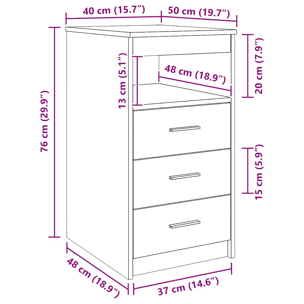 Cassettiera Rovere Fumo 40x50x76 cm in Legno Multistrato | homemem39