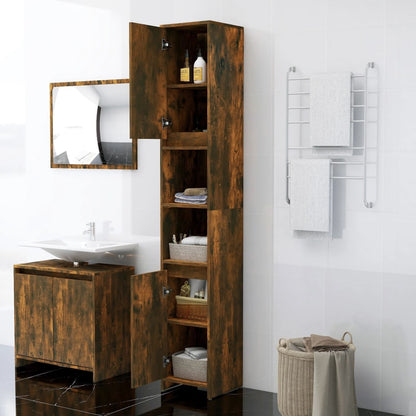 Armadietto Bagno Rovere Fumo 30x30x183,5cm Legno Ingegnerizzato | homemem39