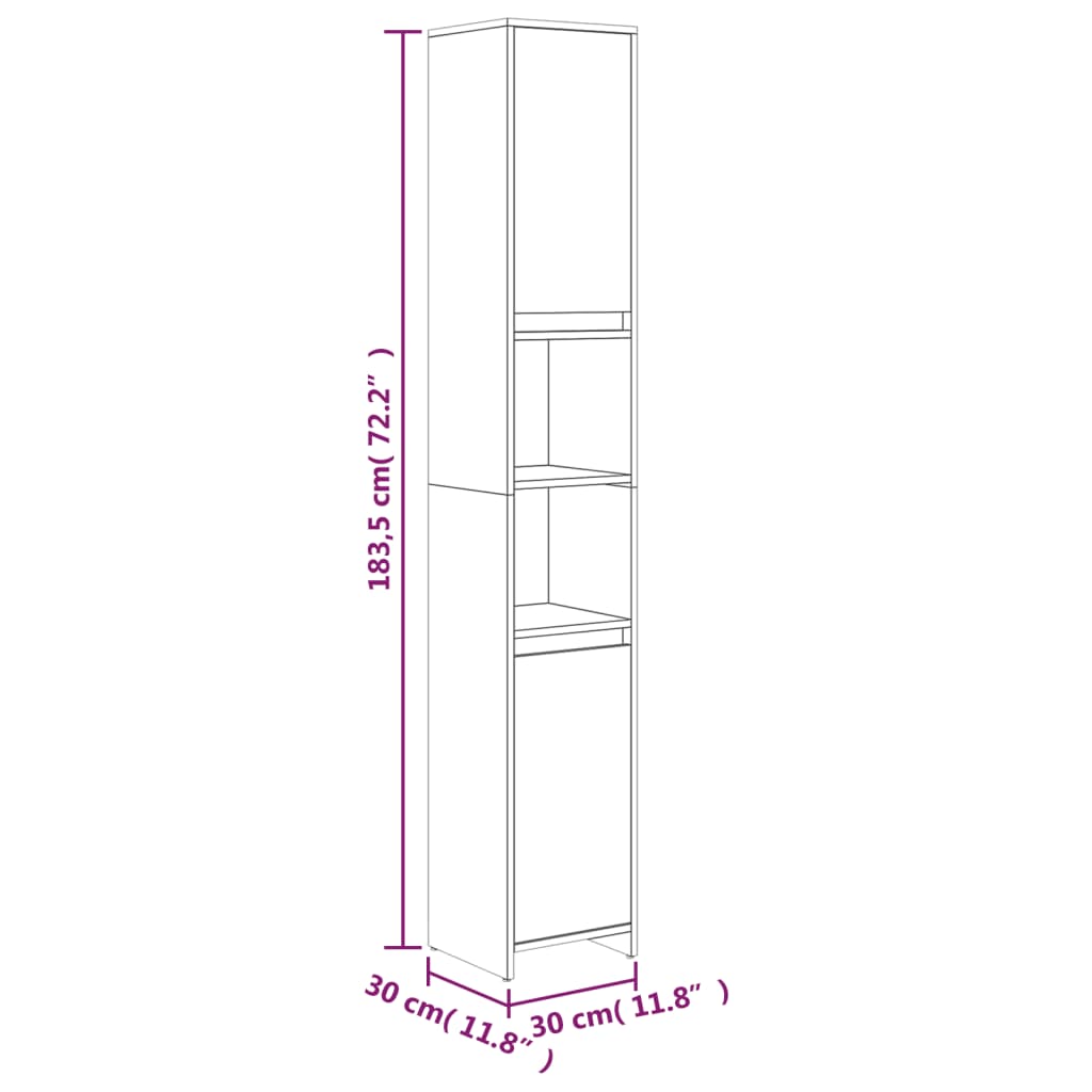 Armadietto Bagno Rovere Fumo 30x30x183,5cm Legno Ingegnerizzato | homemem39