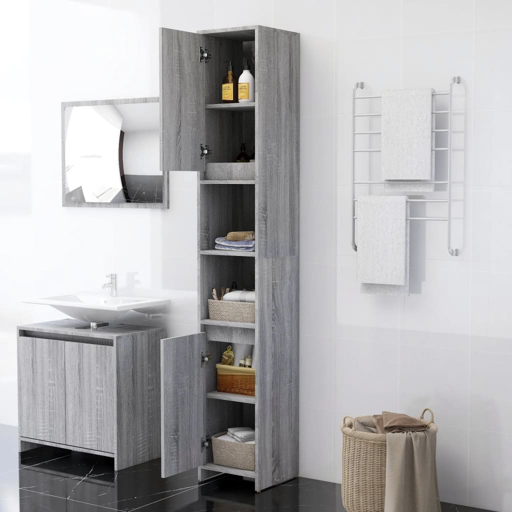 Armadio Bagno Rovere Grigio 30x30x183,5cm Legno Ingegnerizzato | homemem39