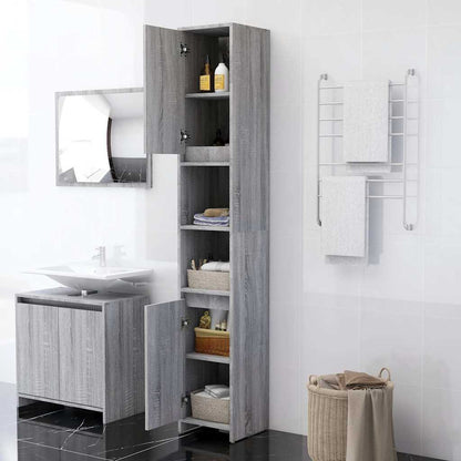 Armadio Bagno Rovere Grigio 30x30x183,5cm Legno Ingegnerizzato