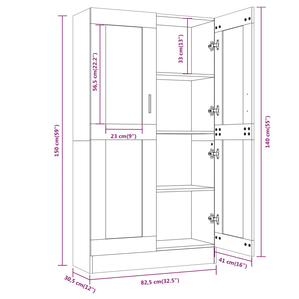 Mobile Vetrina Rovere Fumo 82,5x30,5x150cm in Legno Multistrato | homemem39