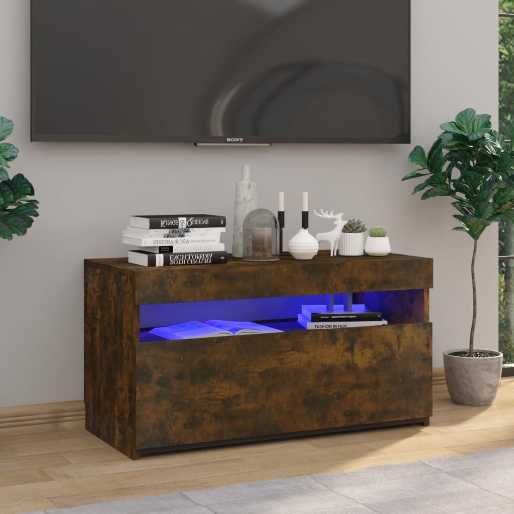 Mobile Porta TV con Luci LED Rovere Fumo 75x35x40 cm - homemem39