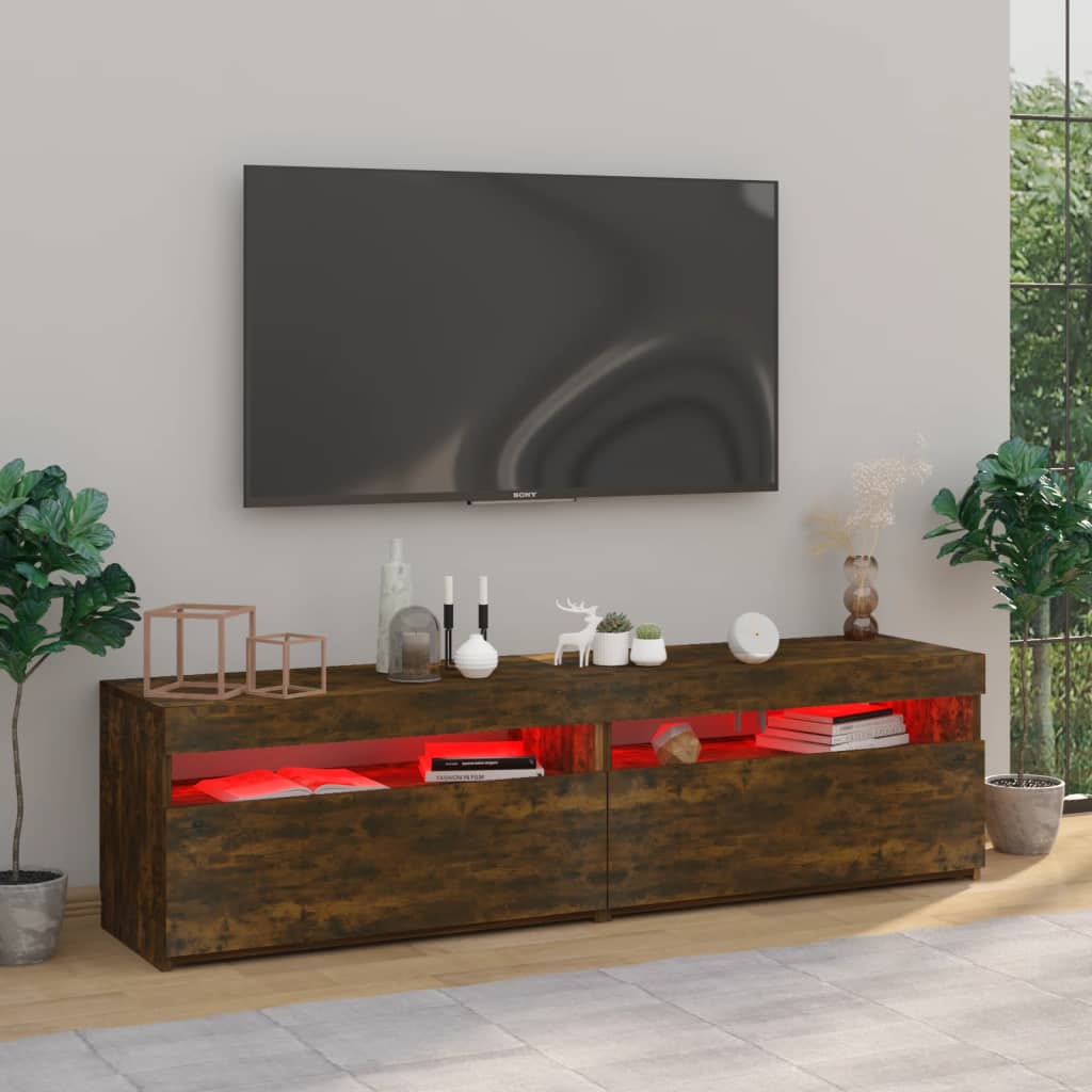 Mobile Porta TV con Luci LED 2pz Rovere Fumo 75x35x40 cm - homemem39