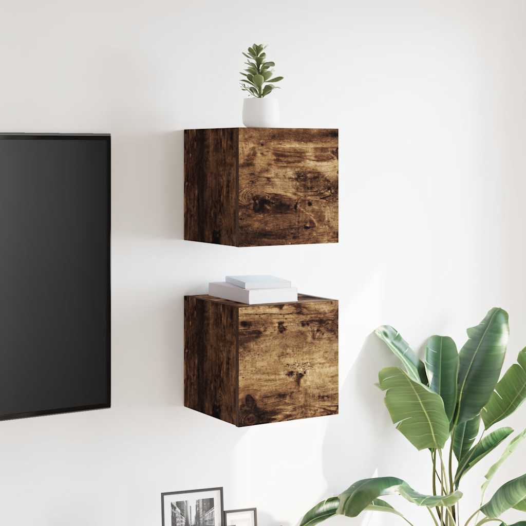 Armadietti TV Montati a Parete 2pz Rovere Fumo 30,5x30x30 cm | homemem39