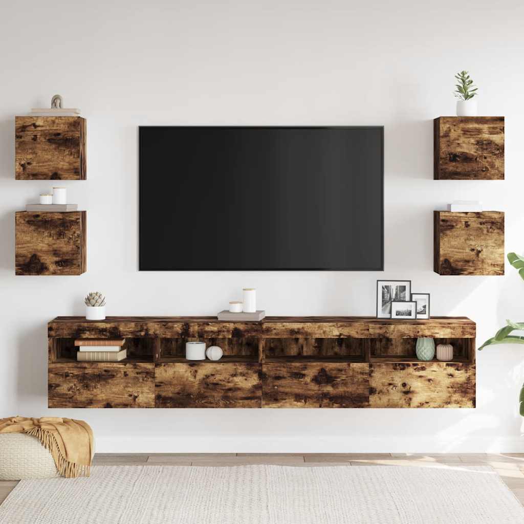 Armadietti TV Montati a Parete 4pz Rovere Fumo 30,5x30x30 cm - homemem39