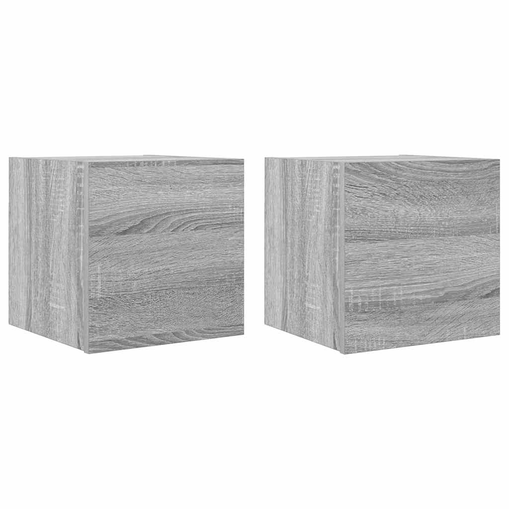 Armadietti TV Montati a Parete 2pz Grigio Sonoma 30,5x30x30 cm