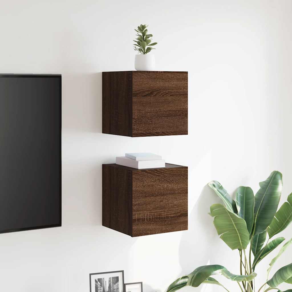 Armadietti TV Montati a Parete 2pz Rovere Marrone 30,5x30x30 cm - homemem39
