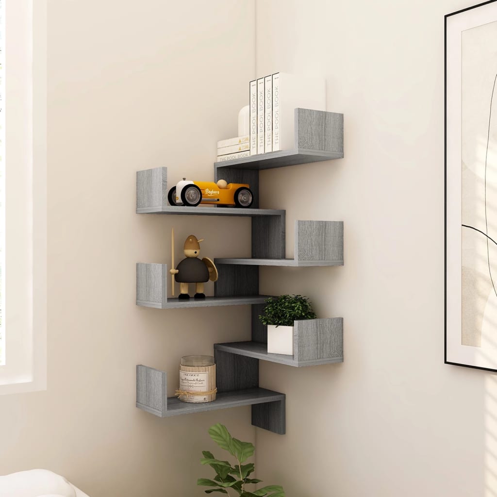Scaffale Parete Angolo 2pz Grigio Sonoma 40x40x50cm Multistrato | homemem39