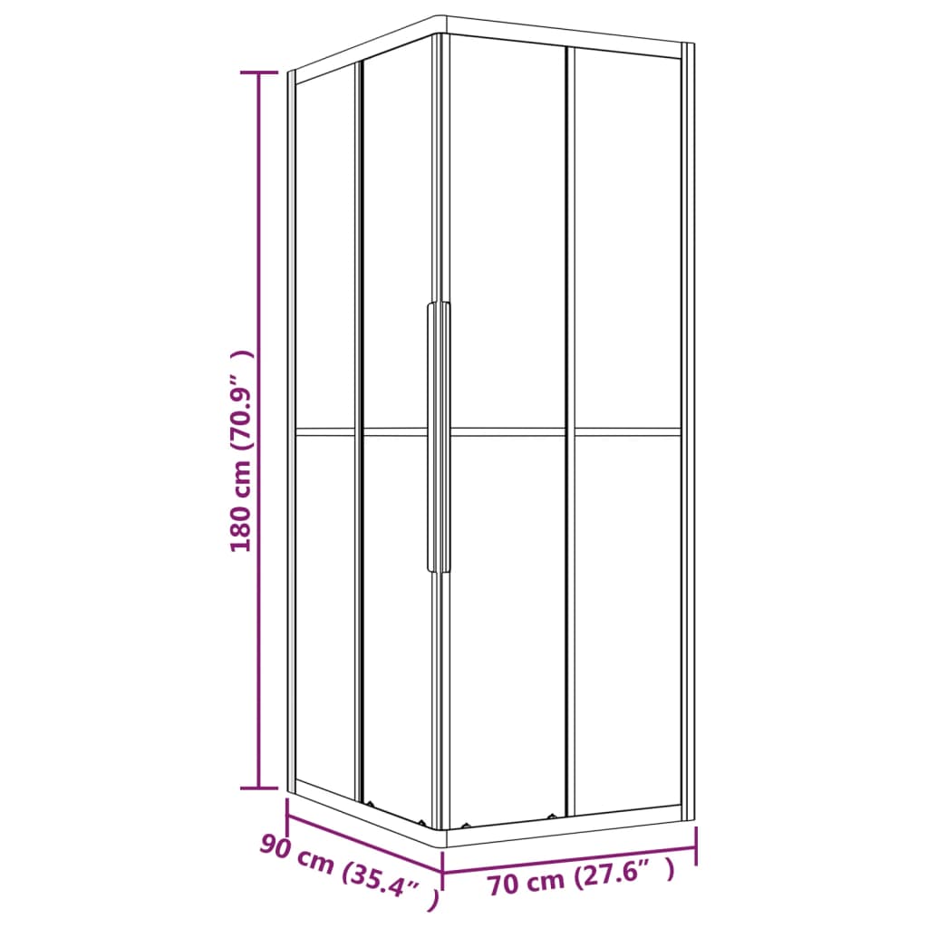 Box Doccia a Righe ESG 90x70x180 cm Nero | homemem39