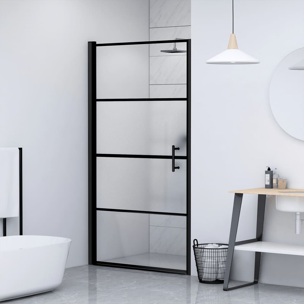 Parete Doccia 91x195 cm Vetro Temperato Semi Smerigliato Nero | homemem39