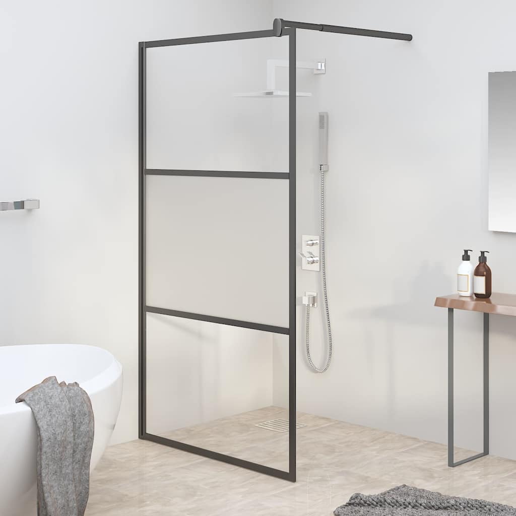 Parete Doccia Walk in 100x195cm Vetro Semi Smerigliato ESG Nero | homemem39
