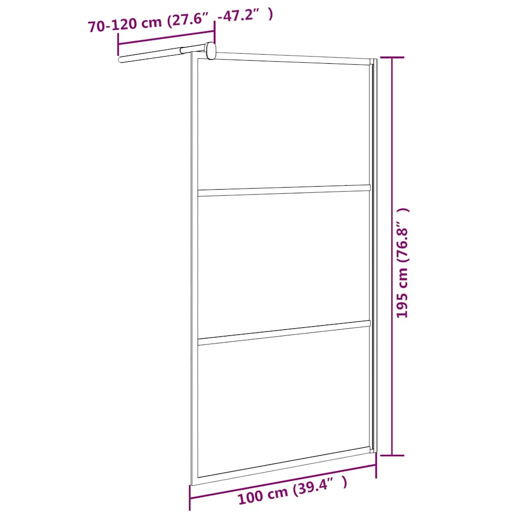 Parete Doccia Walk in 100x195 cm in Vetro Smerigliato ESG Nero | homemem39