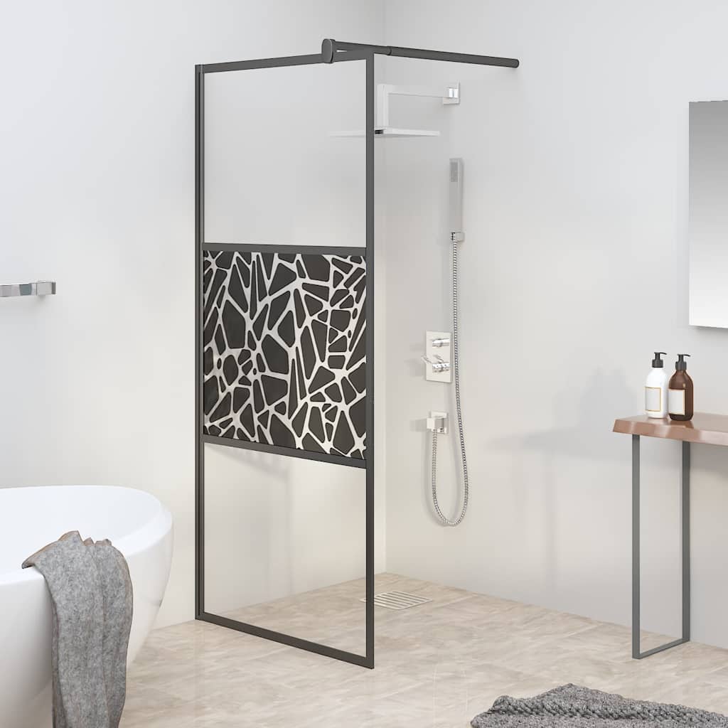 Parete Doccia Walk in 90x195cm Vetro ESG con Design Pietre Nero | homemem39