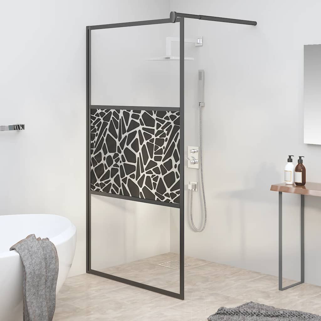 Parete Doccia Walk in 115x195 cm Vetro ESG e Design Pietre Nero | homemem39