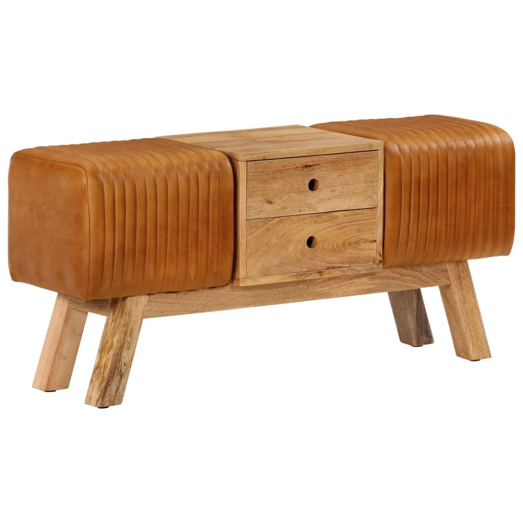 Panca Bok Marrone 107cm Vera Pelle di Capra e Massello di Mango
