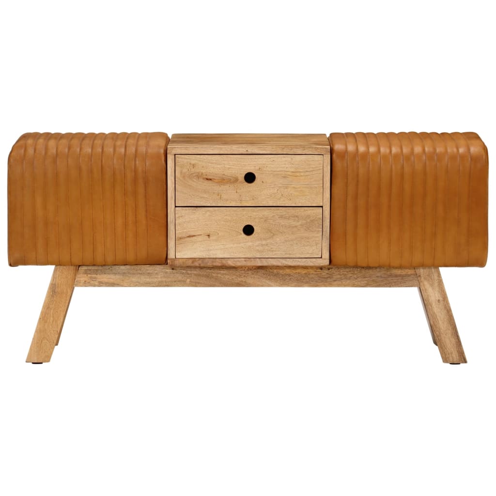 Panca Bok Marrone 107cm Vera Pelle di Capra e Massello di Mango