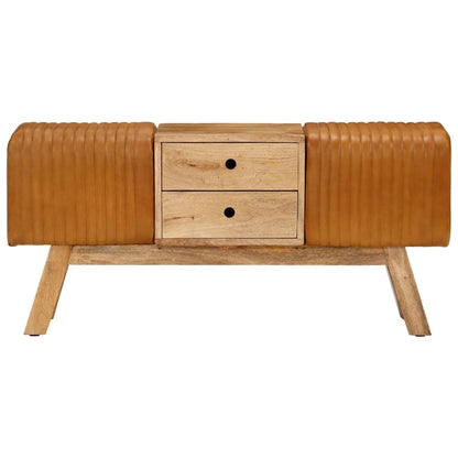 Panca Bok Marrone 107cm Vera Pelle di Capra e Massello di Mango