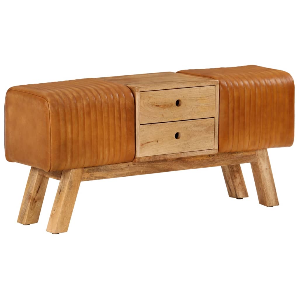 Panca Bok Marrone 107cm Vera Pelle di Capra e Massello di Mango