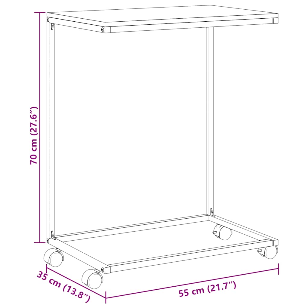 Tavolino con Ruote Bianco 55x35x70 cm in Legno Multistrato | homemem39