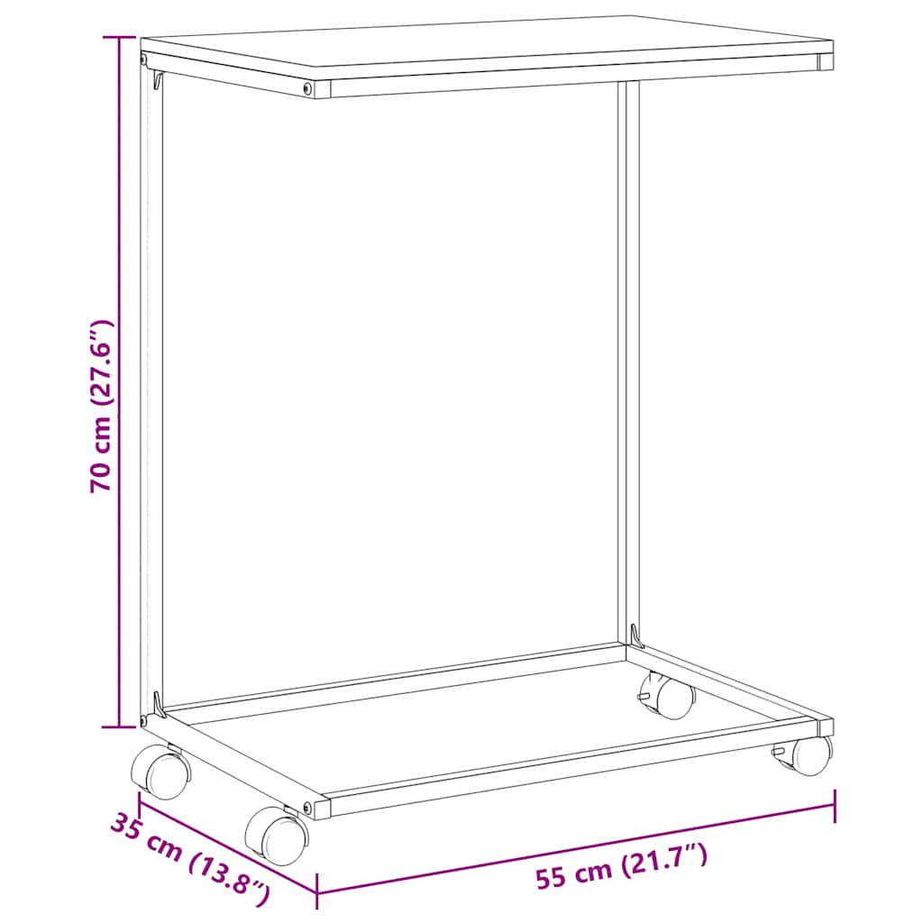 Tavolino con Ruote Bianco 55x35x70 cm in Legno Multistrato | homemem39