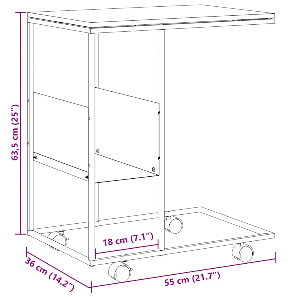 Tavolino con Ruote Nero 55x36x63,5 cm in Legno Multistrato | homemem39