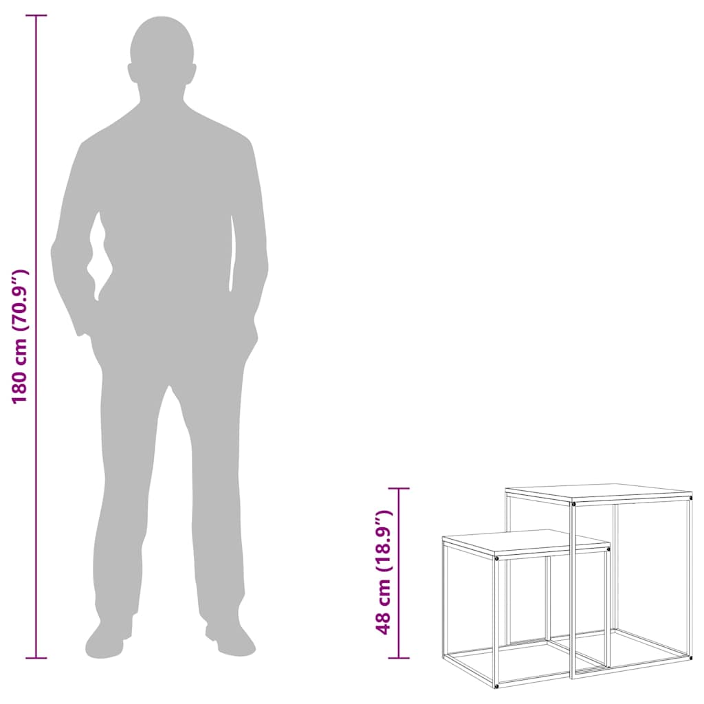 Set di Tavolini 2 pz in Legno Multistrato e Metallo