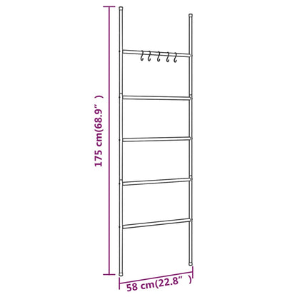 Scala Porta Asciugamani con 5 Livelli Nera 58x175 cm in Ferro - homemem39