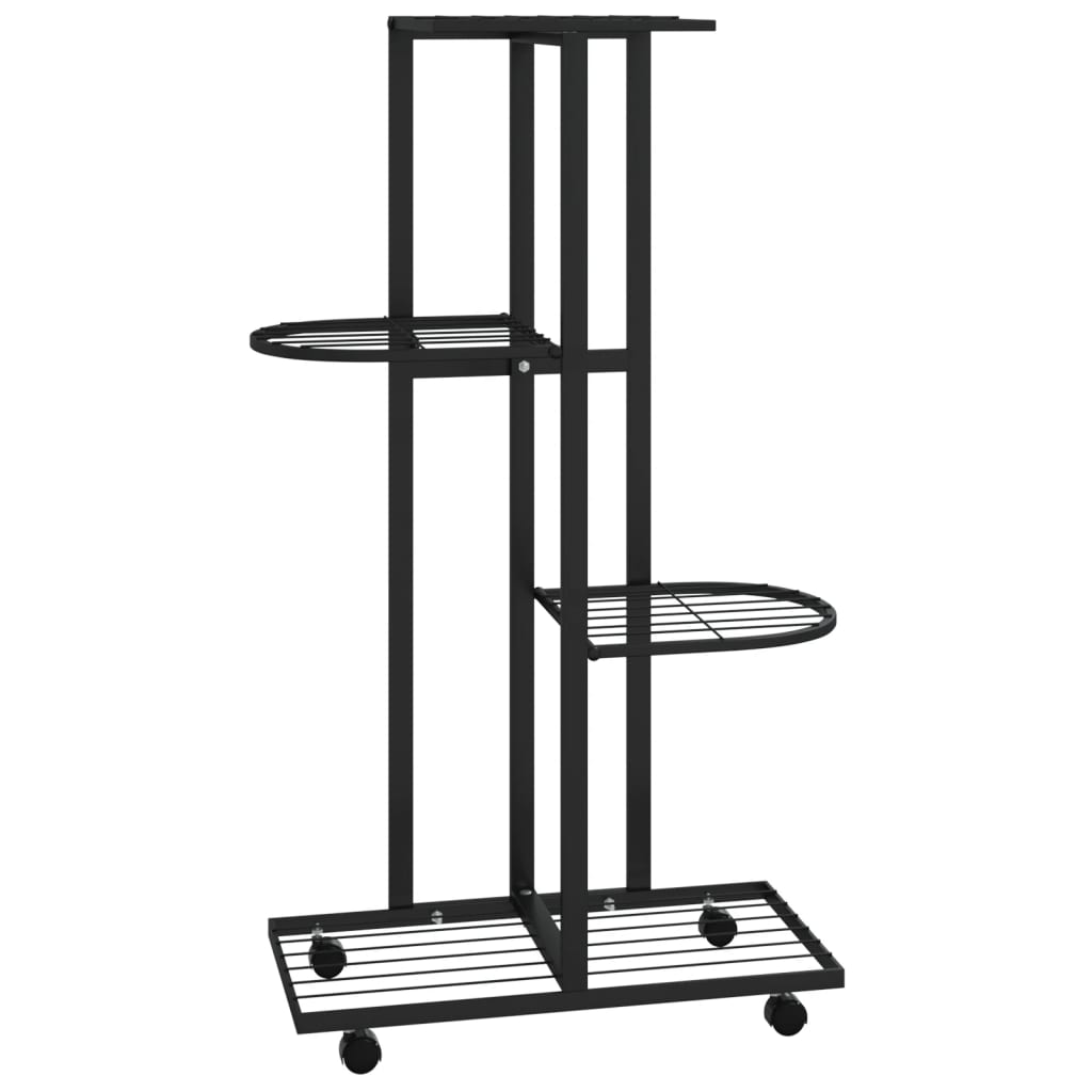 Fioriera a 4 Piani con Ruote 44x23x80 cm Ferro Nero - homemem39