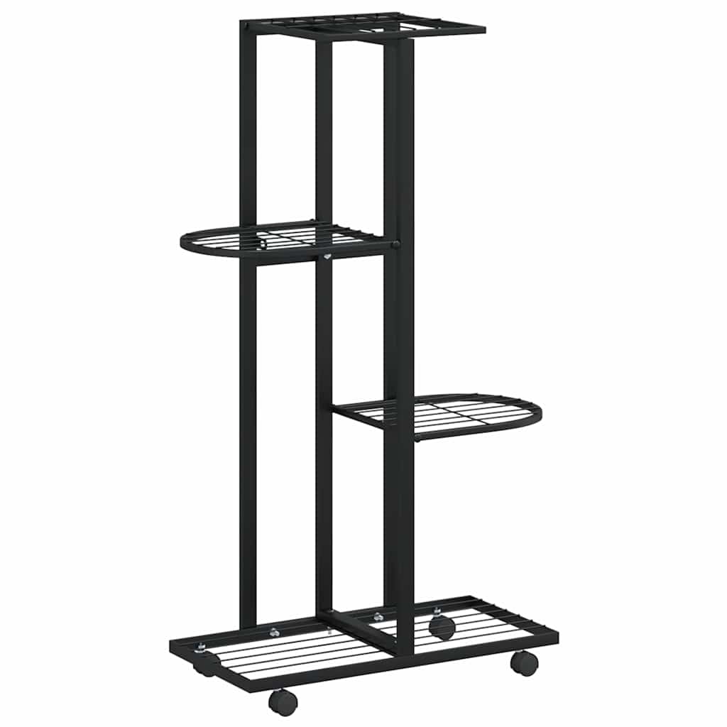 Fioriera a 4 Piani con Ruote 44x23x80 cm Ferro Nero